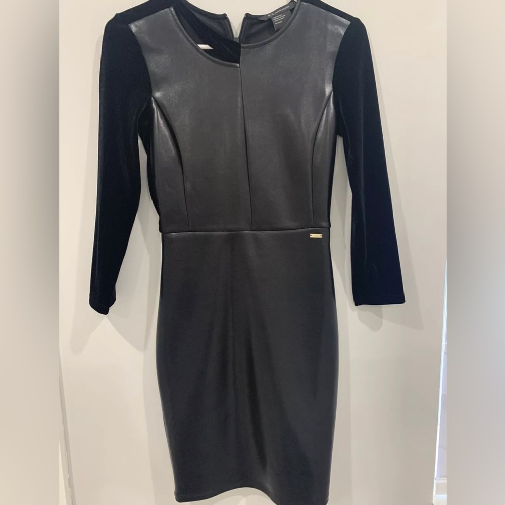 Armani Exchange Women’s  Asymmetrical  Pieced Faux-Leather  Dress Size XS